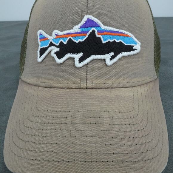 Patagonia Hat Cap Snap Back Khaki Green Trucker Mesh Trout Fitz Roy Embroidered - Picture 2 of 7